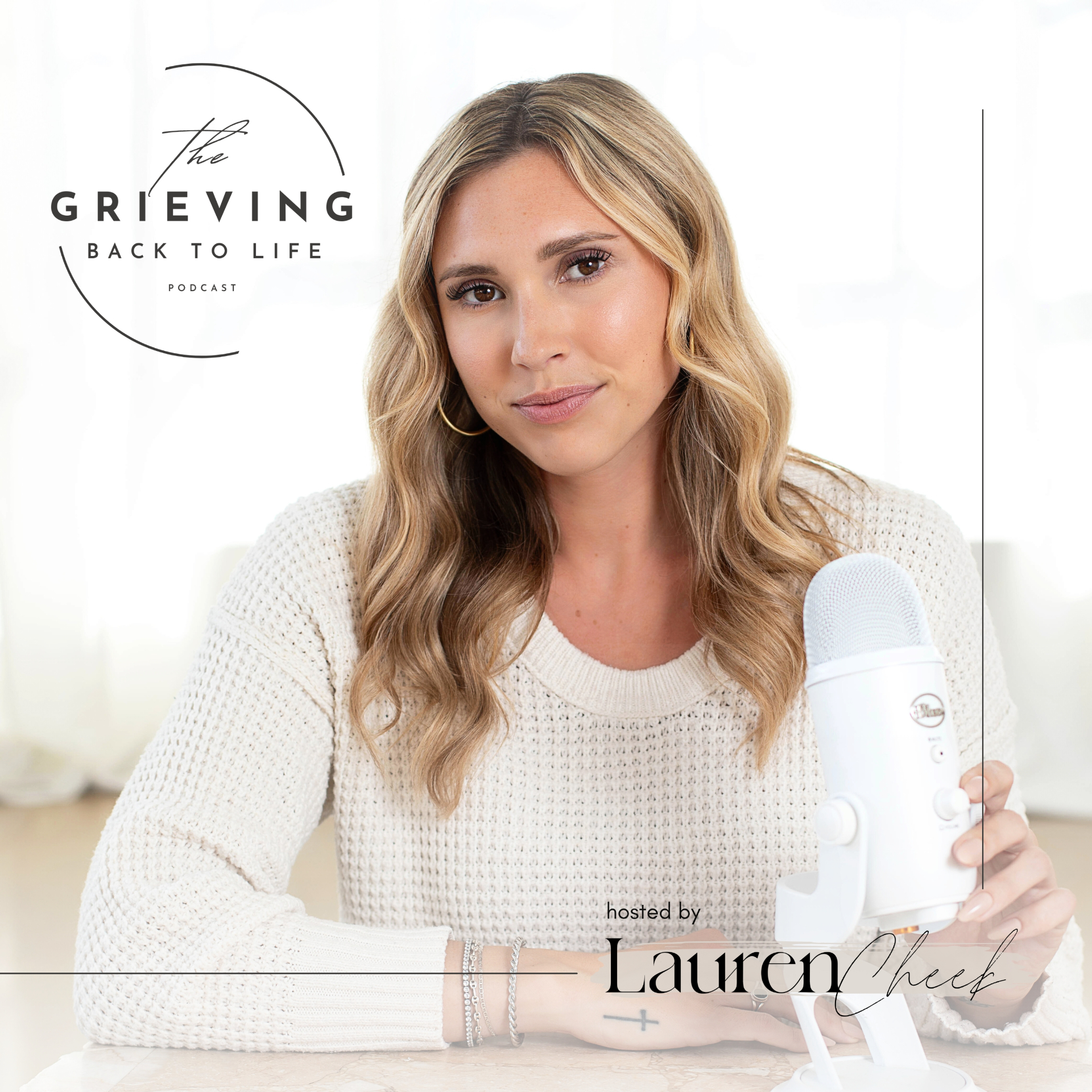 Lauren Cheek recording the Grieving Back to Life podcast